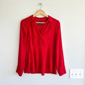 Anthropologie Maeve Long Sleeve Popover Button Chiffon Blouse Red 6